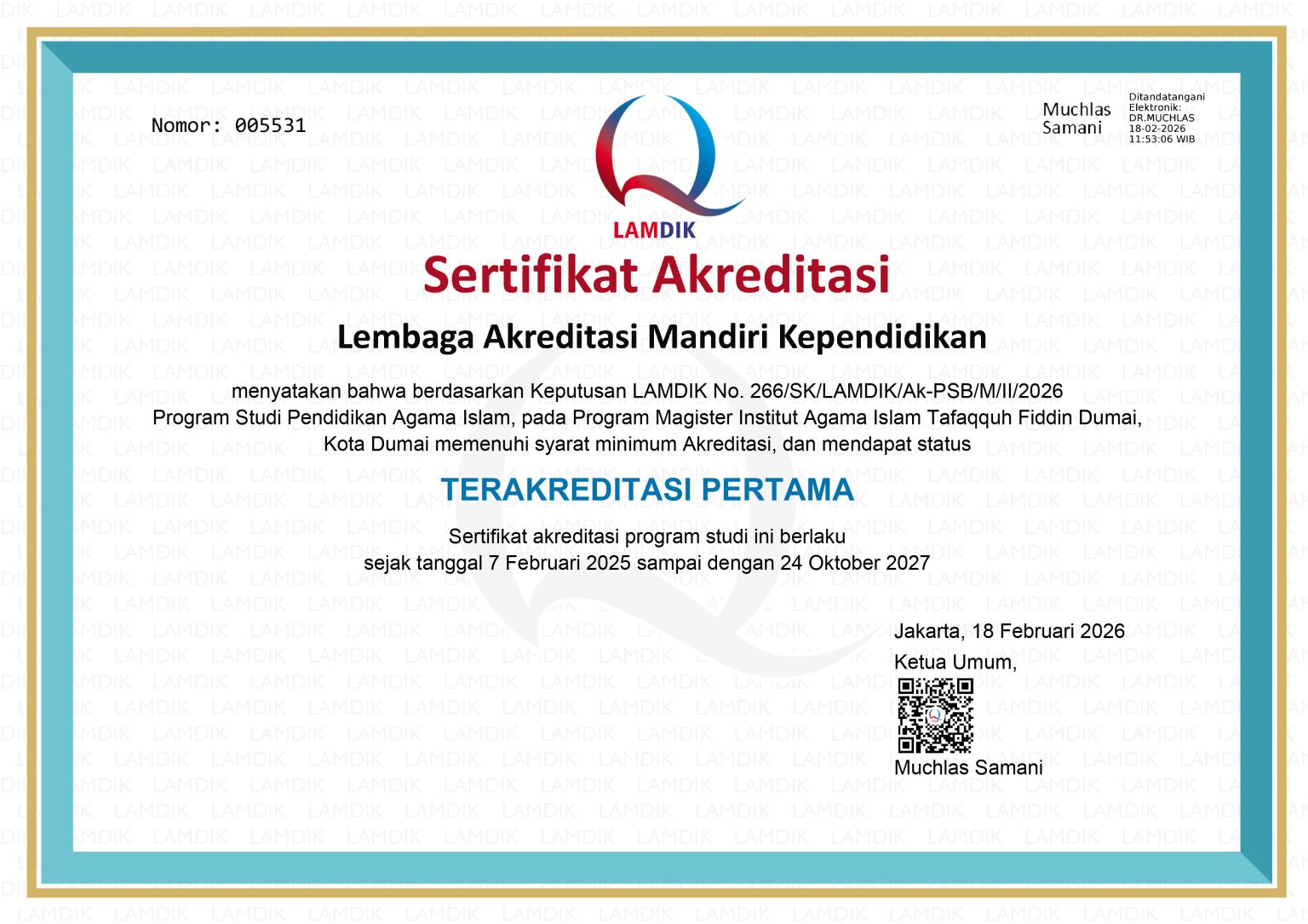 Sertifikat Akreditasi Prodi S2 PAI